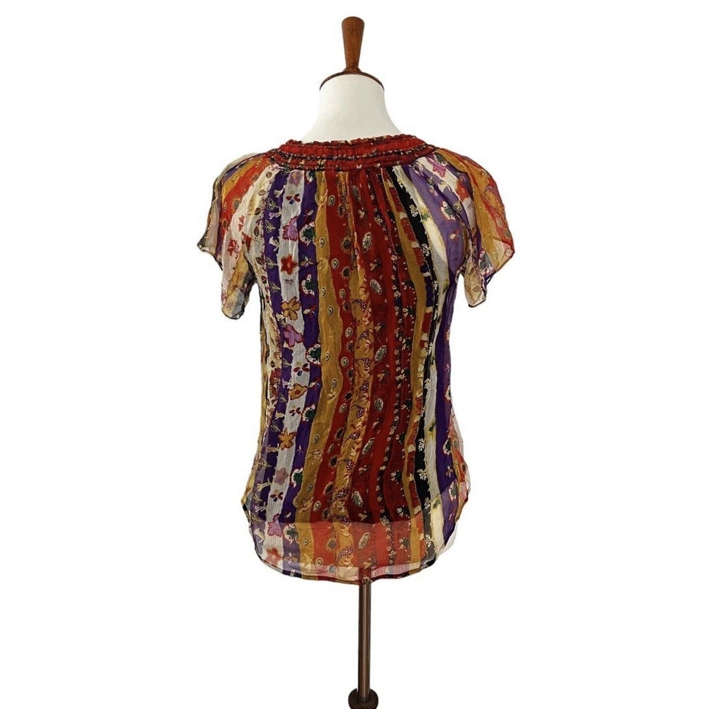 Diane Von Furstenberg DVF Womens‎ 100% Silk Short Sleeve Gauzy Top Blouse 4 - Picture 3 of 7